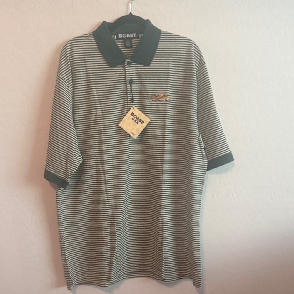 NWT Boast Green and White Striped Polo Shirt Size Large